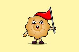 personagem de biscoitos de desenho animado fofo segura a bandeira do triângulo vetor