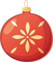 vermelho de natal com bola tradicional de padrão dourado no estilo cartoon realista. vetor