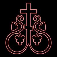 néon cruz videira cruz monograma símbolo segredo comunhão sinal religioso cruz âncoras cor vermelha ilustração vetorial imagem estilo plano vetor