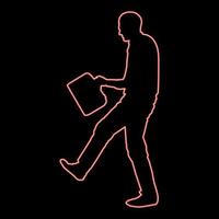 homem alegre de néon com um conceito de maleta sucesso vitória homem de negócios bem-sucedido cor vermelha ilustração vetorial imagem estilo plano vetor