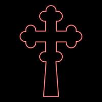 cruz de néon trevo trevo na cúpula da igreja domical com monograma de corte cruz religiosa cor vermelha ilustração vetorial imagem estilo plano vetor