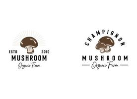 design de ilustração vetorial vintage de logotipo de fazenda de cogumelos, design de logotipo de cogumelo champignon vetor