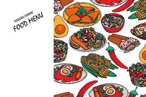 vetor bandeira de comida mexicana. design de menu de comida latino-americana desenhado à mão.