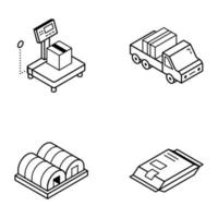 conjunto de ícones de linha de carga e entrega vetor
