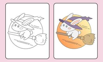 aprenda a colorir coelho bruxa para crianças e escola primária. vetor