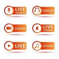 conjunto de logotipo de podcast ou rádio. ícones de gradiente e botões de transmissão. vetor