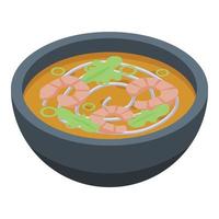 ícone de sopa tailandesa de camarão, estilo isométrico vetor