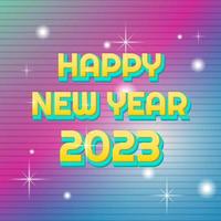fundo colorido, efeito de texto 3d e design de padrão de linha horizontal para o ano novo de 2023. conceito simples e elegante. usar para cartão e mídia social vetor