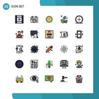 pacote de interface do usuário de 25 cores planas de linha preenchida básica de criar adicionar elementos de design de vetor editável verde folha de relógio