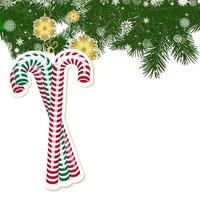 fundo de natal com decoração de natal e galhos verdes da árvore de natal. vetor
