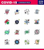 16 linha cheia de cores planas pacote de ícones de epidemia de coronavírus sugam como proteção cuidados estetoscópio tablet medicina coronavírus viral 2019nov elementos de design de vetor de doença