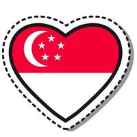 bandeira singapura adesivo de coração no fundo branco. distintivo de amor de vetor vintage. elemento de design de modelo. dia Nacional. sinal de viagem.