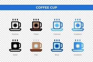 ícones de xícara de café em estilo diferente. conjunto de ícones de xícara de café. símbolo de férias. conjunto de ícones de estilo diferente. ilustração vetorial vetor