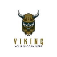 ilustração de modelo vetorial de design de logotipo de mascote de velho crânio viking vetor