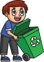 menino do dia da terra segurando lata de lixo clipart de desenhos animados vetor