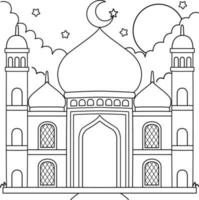 página para colorir da mesquita do ramadã para crianças vetor