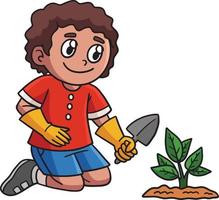 menino do dia da terra plantando clipart colorido dos desenhos animados vetor