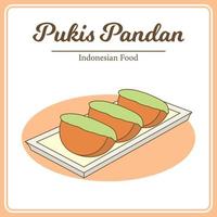 mão desenhada de comida tradicional indonésia chamada kue pukis pandan. delicioso doodle de comida asiática vetor