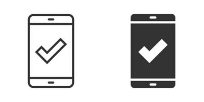 ícone de marca de seleção de telefone em estilo simples. ilustração em vetor aprovação smartphone em fundo branco isolado. confirme o conceito de negócio.
