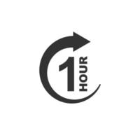 ícone de relógio de 1 hora em estilo simples. ilustração em vetor contagem regressiva do temporizador no fundo isolado. conceito de negócio de sinal de medida de tempo.