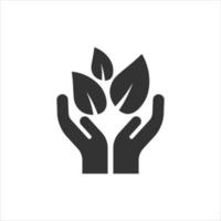 mão com ícone de planta em estilo simples. ilustração em vetor broto de flor em fundo branco isolado. conceito de negócio de sinal de proteção ambiental.