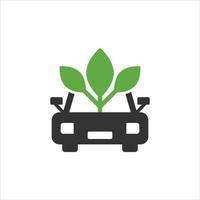 ícone de carro ecológico em estilo simples. folha e auto ilustração vetorial no fundo branco isolado. conceito de negócio de sinal de carregamento bio. vetor