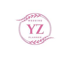 coleção de logotipos de monograma de casamento de letras iniciais yz, modelos modernos minimalistas e florais desenhados à mão para cartões de convite, salve a data, identidade elegante para restaurante, boutique, café em vetor