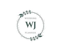 wj letras iniciais coleção de logotipos de monograma de casamento, modelos modernos minimalistas e florais desenhados à mão para cartões de convite, salve a data, identidade elegante para restaurante, boutique, café em vetor