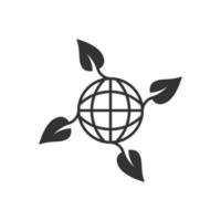 ícone do planeta e folha em estilo simples. ilustração em vetor mundo e eco em fundo branco isolado. globo e conceito de negócio orgânico.
