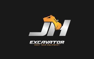 jh logo escavadeira para construtora. ilustração vetorial de modelo de equipamento pesado para sua marca. vetor