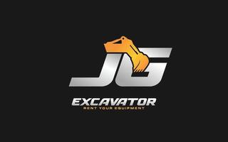 jg logo escavadeira para construtora. ilustração vetorial de modelo de equipamento pesado para sua marca. vetor