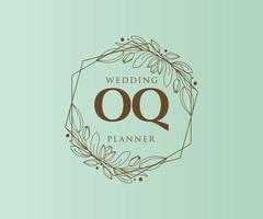 coleção de logotipos de monograma de casamento de carta inicial oq, modelos modernos minimalistas e florais desenhados à mão para cartões de convite, salve a data, identidade elegante para restaurante, boutique, café em vetor