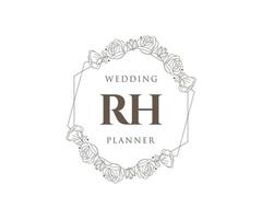 coleção de logotipos de monograma de casamento de letra inicial rh, modelos minimalistas e florais modernos desenhados à mão para cartões de convite, salve a data, identidade elegante para restaurante, boutique, café em vetor