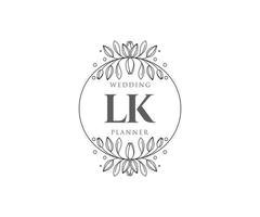 coleção de logotipos de monograma de casamento de carta inicial lk, modelos minimalistas e florais modernos desenhados à mão para cartões de convite, salve a data, identidade elegante para restaurante, boutique, café em vetor