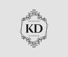 kd letras iniciais coleção de logotipos de monograma de casamento, modelos modernos minimalistas e florais desenhados à mão para cartões de convite, salve a data, identidade elegante para restaurante, boutique, café em vetor