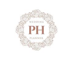 coleção de logotipos de monograma de casamento de letra inicial ph, modelos modernos minimalistas e florais desenhados à mão para cartões de convite, salve a data, identidade elegante para restaurante, boutique, café em vetor