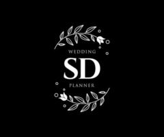 coleção de logotipos de monograma de casamento de carta inicial sd, modelos modernos minimalistas e florais desenhados à mão para cartões de convite, salve a data, identidade elegante para restaurante, boutique, café em vetor