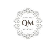 coleção de logotipos de monograma de casamento de carta inicial qm, modelos modernos minimalistas e florais desenhados à mão para cartões de convite, salve a data, identidade elegante para restaurante, boutique, café em vetor