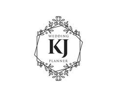 kj letras iniciais coleção de logotipos de monograma de casamento, modelos modernos minimalistas e florais desenhados à mão para cartões de convite, salve a data, identidade elegante para restaurante, boutique, café em vetor