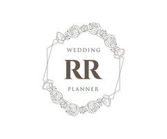 coleção de logotipos de monograma de casamento de letras iniciais rr, modelos modernos minimalistas e florais desenhados à mão para cartões de convite, salve a data, identidade elegante para restaurante, boutique, café em vetor