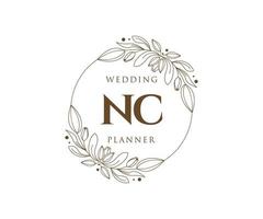 coleção de logotipos de monograma de casamento de carta inicial nc, modelos modernos minimalistas e florais desenhados à mão para cartões de convite, salve a data, identidade elegante para restaurante, boutique, café em vetor