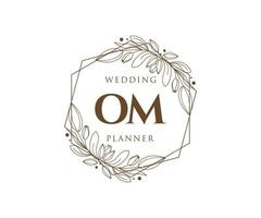 coleção de logotipos de monograma de casamento de letras iniciais om, modelos modernos minimalistas e florais desenhados à mão para cartões de convite, salve a data, identidade elegante para restaurante, boutique, café em vetor