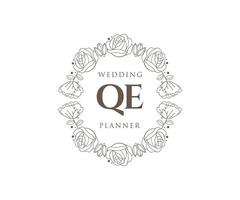 coleção de logotipos de monograma de casamento de carta inicial qe, modelos modernos minimalistas e florais desenhados à mão para cartões de convite, salve a data, identidade elegante para restaurante, boutique, café em vetor