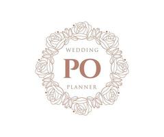 coleção de logotipos de monograma de casamento de letra po, modelos modernos minimalistas e florais desenhados à mão para cartões de convite, salve a data, identidade elegante para restaurante, boutique, café em vetor