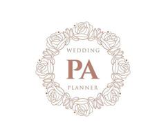 coleção de logotipos de monograma de casamento de letra de pa, modelos modernos minimalistas e florais desenhados à mão para cartões de convite, salve a data, identidade elegante para restaurante, boutique, café em vetor