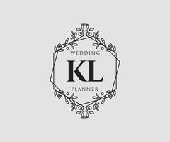 kl letras iniciais coleção de logotipos de monograma de casamento, modelos modernos minimalistas e florais desenhados à mão para cartões de convite, salve a data, identidade elegante para restaurante, boutique, café em vetor