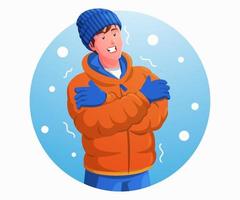 um homem sentindo frio e vestindo uma jaqueta no inverno vetor