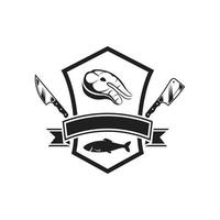 logotipo de peixe açougueiro com conceito de faca vetor