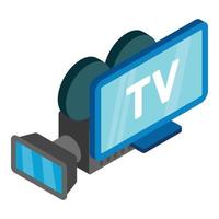 vetor isométrico do ícone do equipamento de televisão. câmera de vídeo retrô e ícone de tv lcd