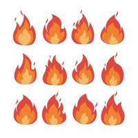 conjunto de ilustração vetorial de chama de fogo vermelho e laranja